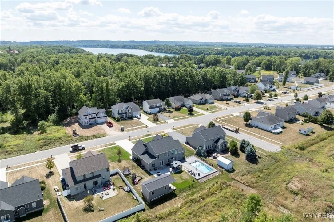 Aerial view of home showing Lower Niagara River, Canada.