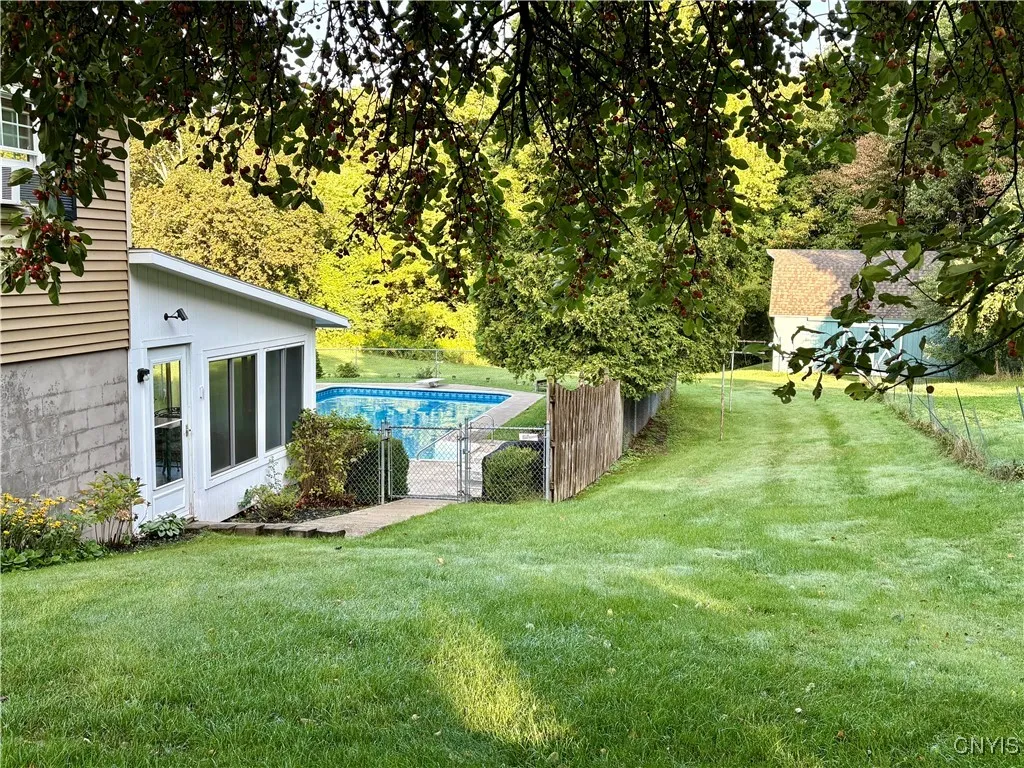Fully fenced pool separate from the yard.