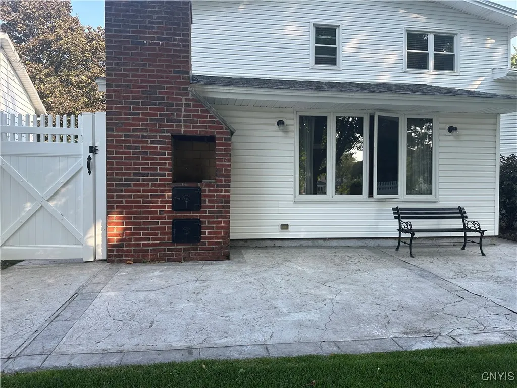 back patio with built in fireplace