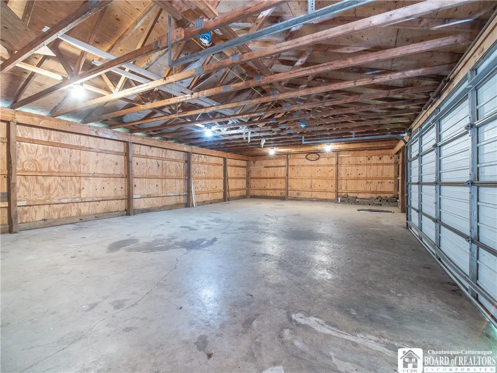 Garage has electric service and could make the perfect work shop.