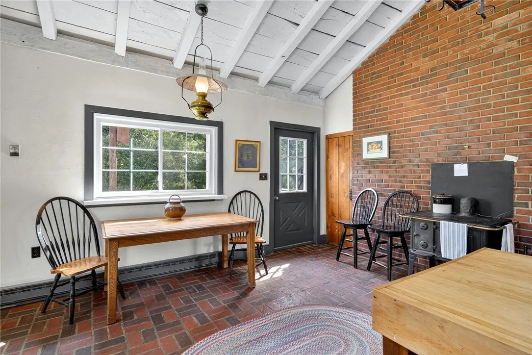 Real brick floors and functional woodstove