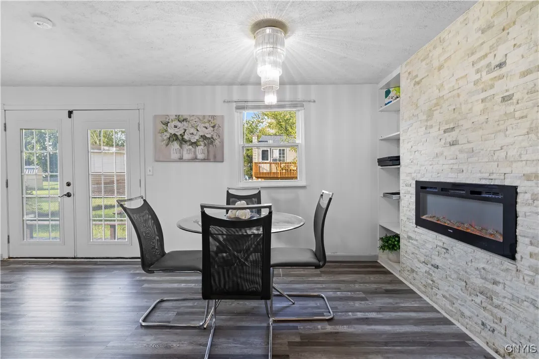 Cozy dining area with fireplace!