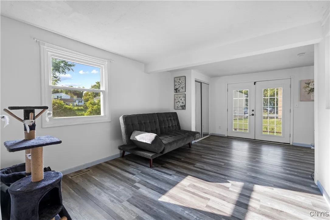 Open family room with new vinyl flooring!