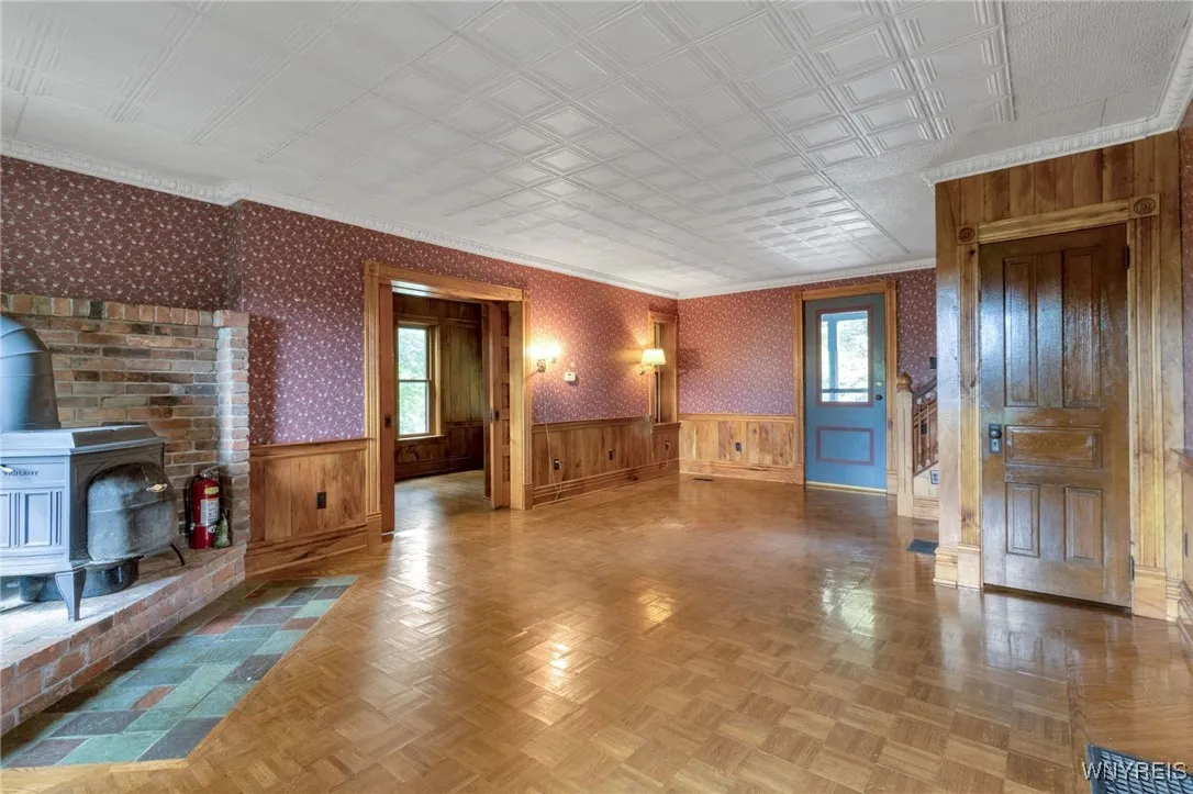 main living room/entry with parquet floors