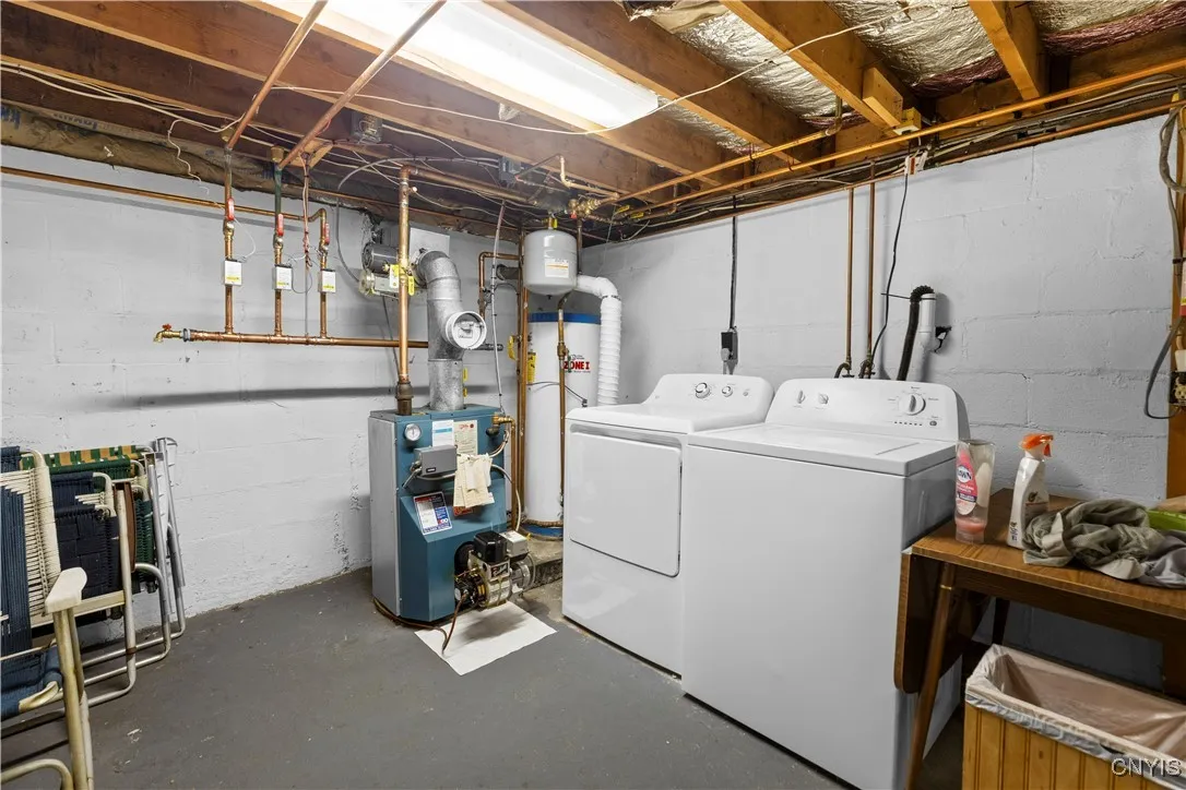 Basement laundry, hot water boiler, hot water heater
