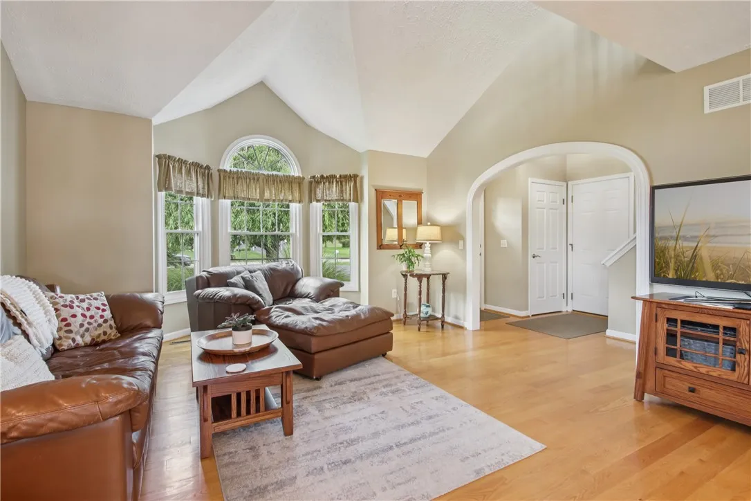Living room with cathedral ceilings