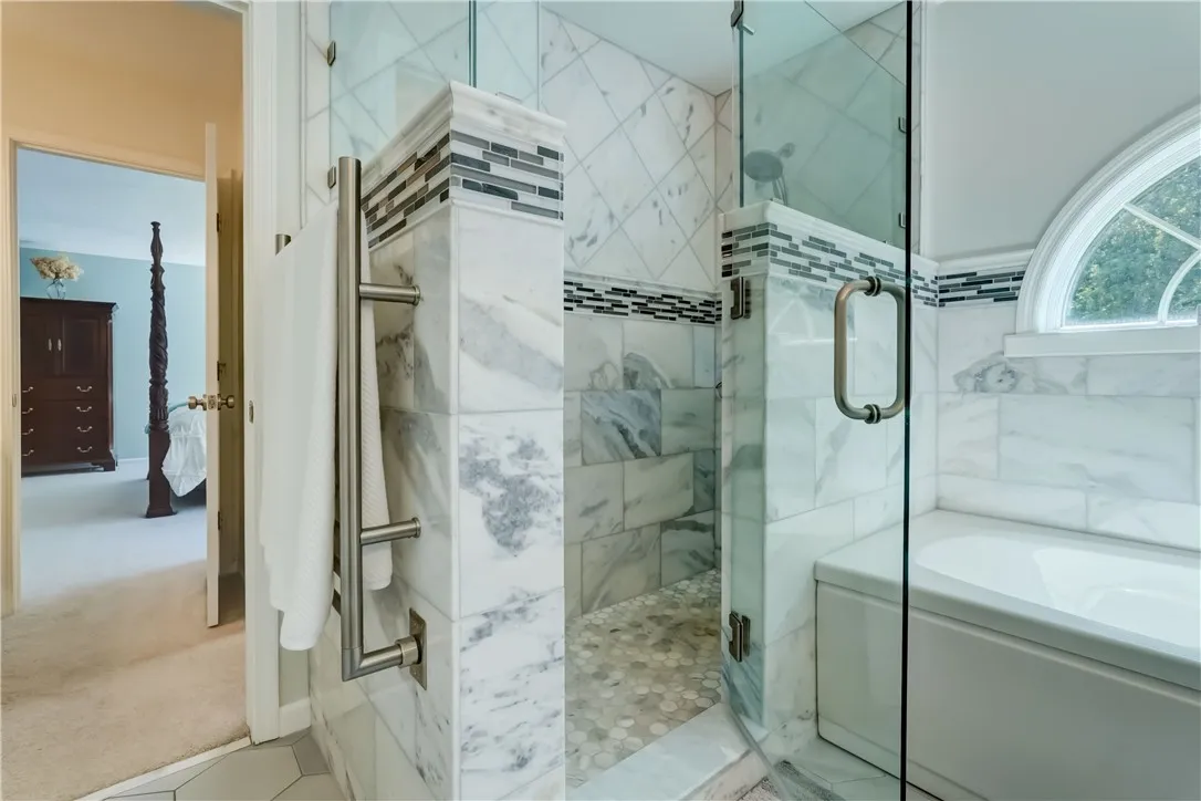 CUSTOM marble shower! Heated towel bar!