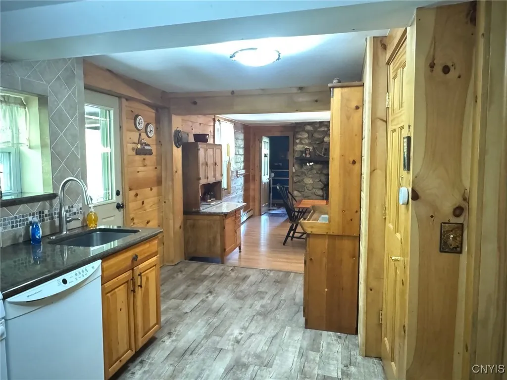 Kitchen view into dining room