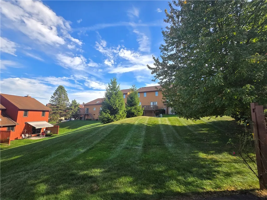 view of the back yard and common grounds from the patio