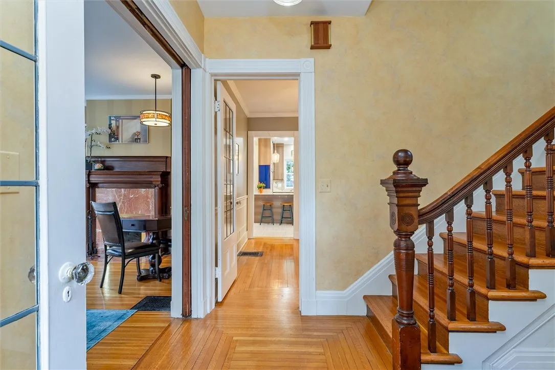 gorgeous wood pocket doors to left open into living room