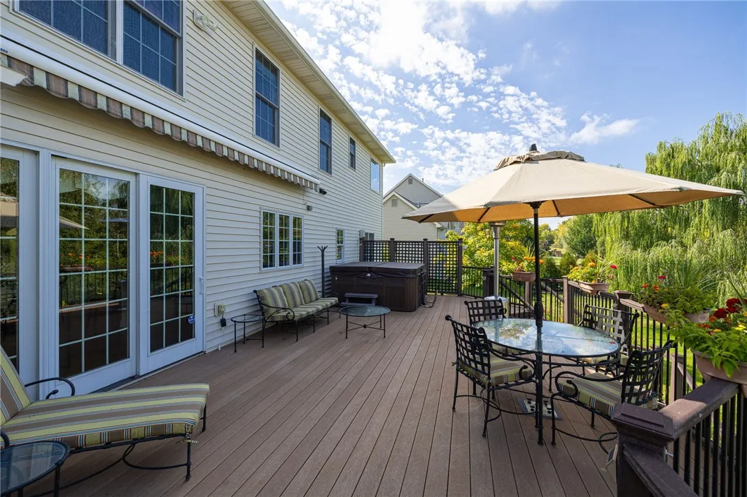 The huge trek deck with awning, space heater, and hot tub will make you feel like you're on vacation every day
