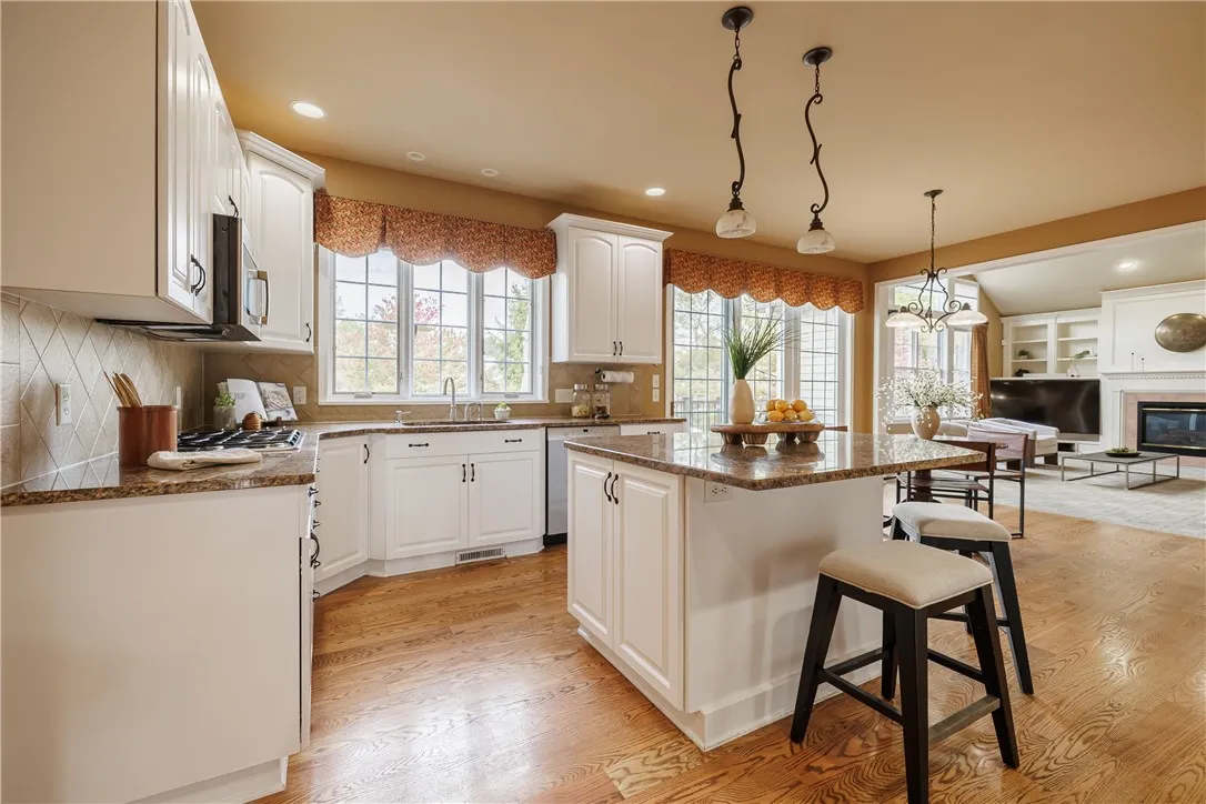 Large island makes for easy food prep and quick grab-and-go meals.