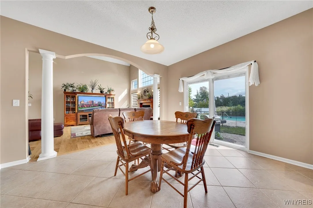 Beautiful view of pool through the sliding glass doors.