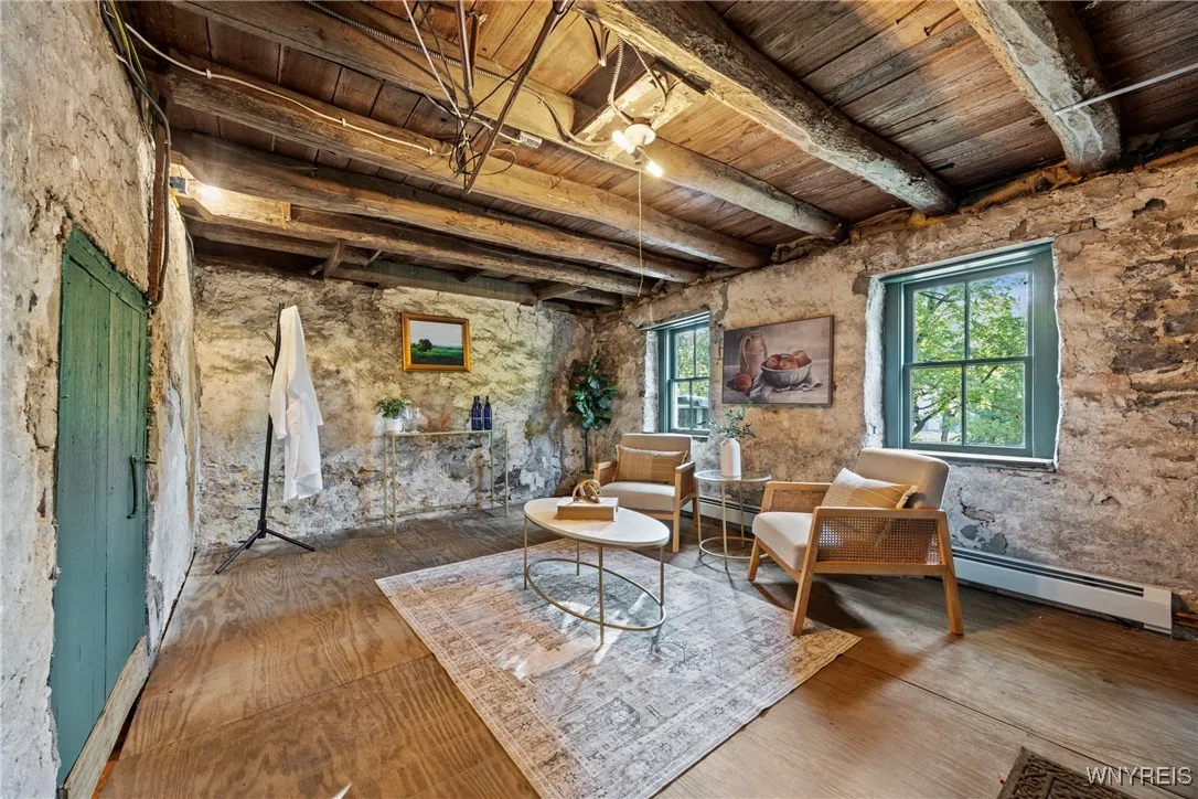 Original exposed wood beams- walk out basement