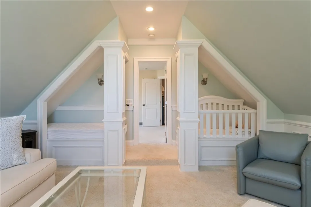 This Bonus Room is  Straight out of Neverland! This enchanting bonus room nursery feels like a storybook come to life — complete with charming built-in bunk beds and a cozy crib tucked beneath dreamy architectural details. Whether it’s nap time or playtime, this magical hideaway will make little ones (and grown-ups!) believe in the wonder of home.
