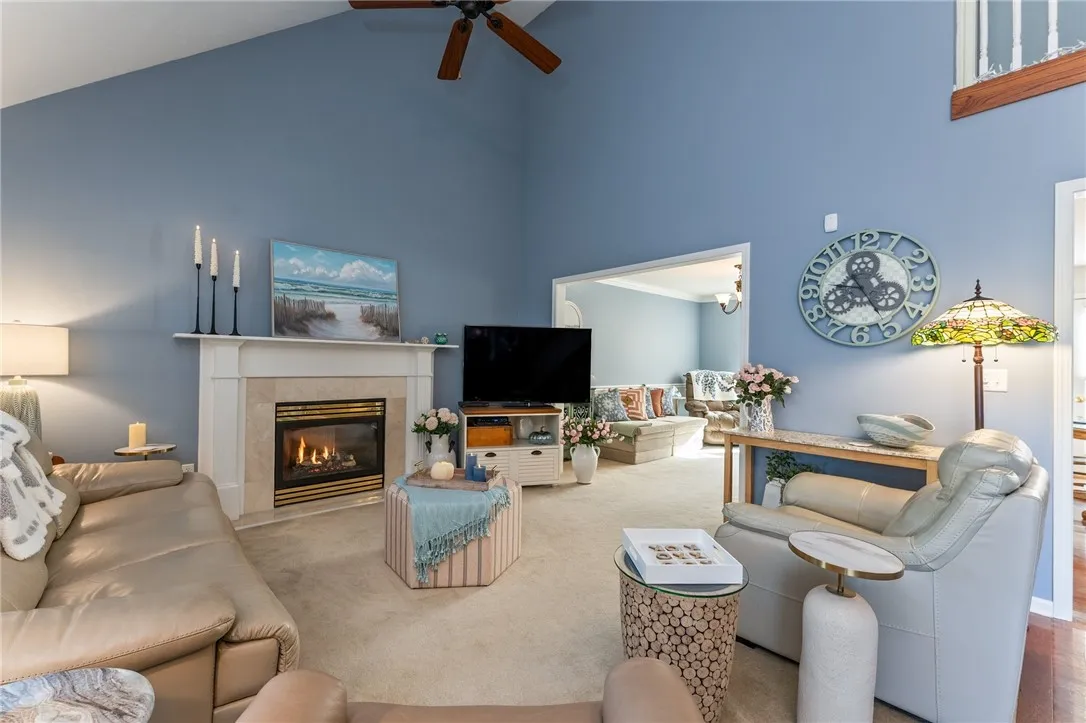 Living Room with cathedral ceilings
