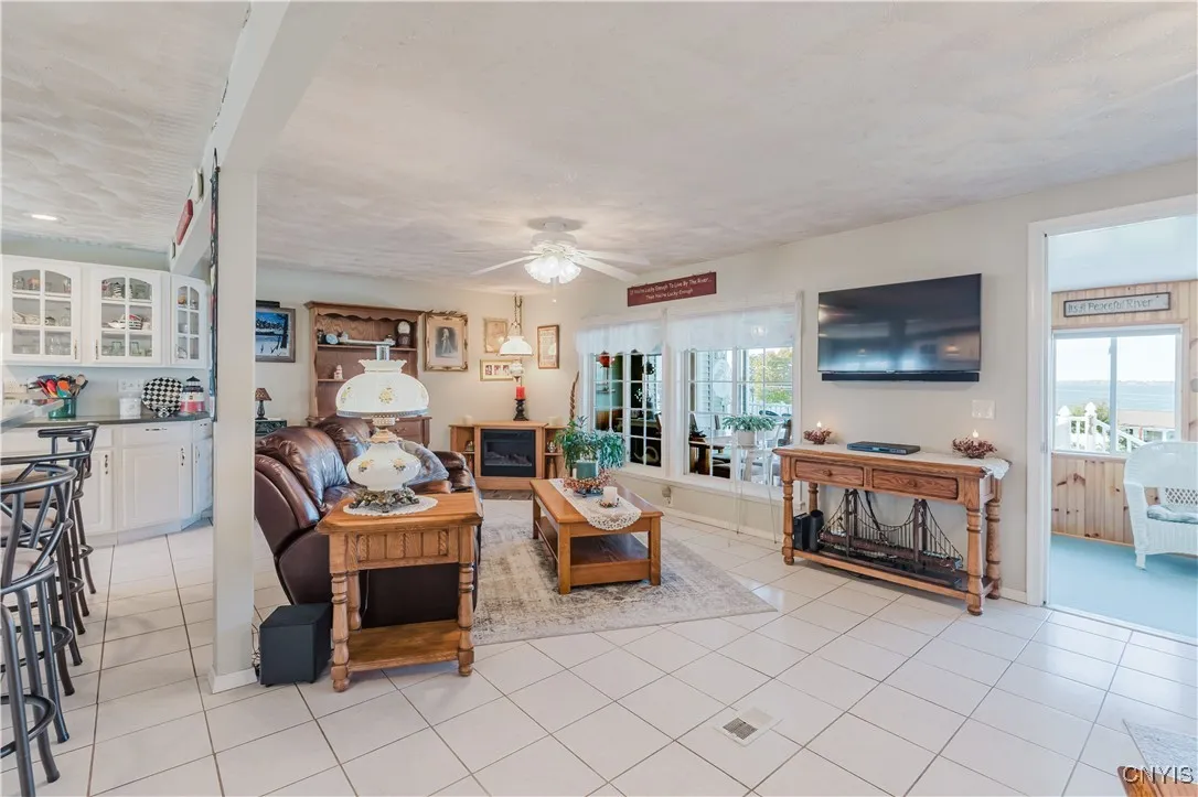open living area with views of the river