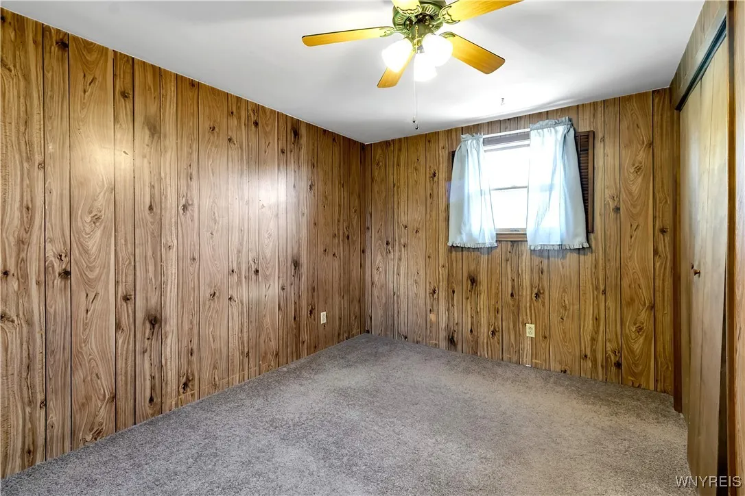 13x11 Carpeted 2nd flr BDRM with ceiling fan, closet + 2 double hung windows