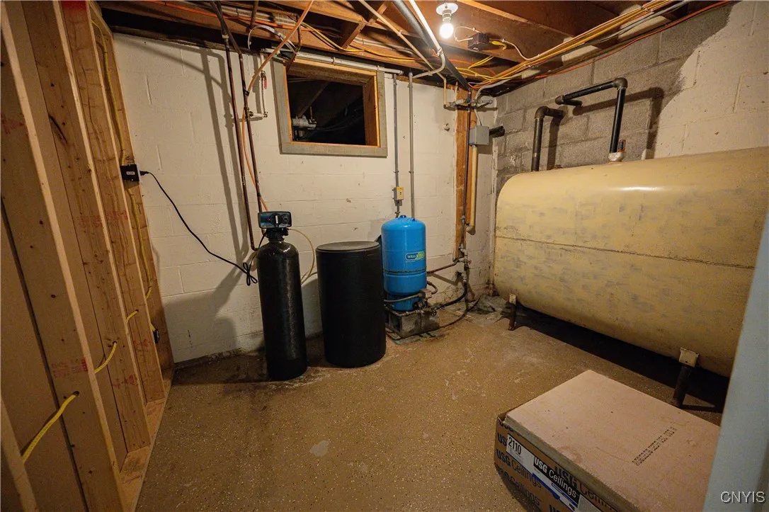 Oil tank room with water softener system