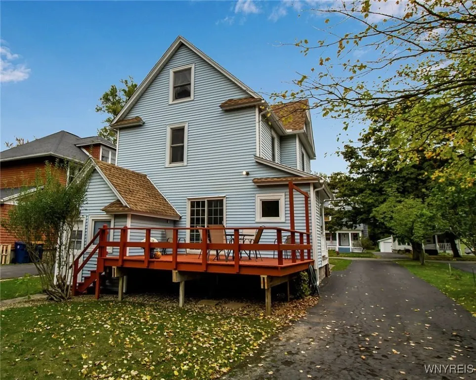 Large freshly stained deck.