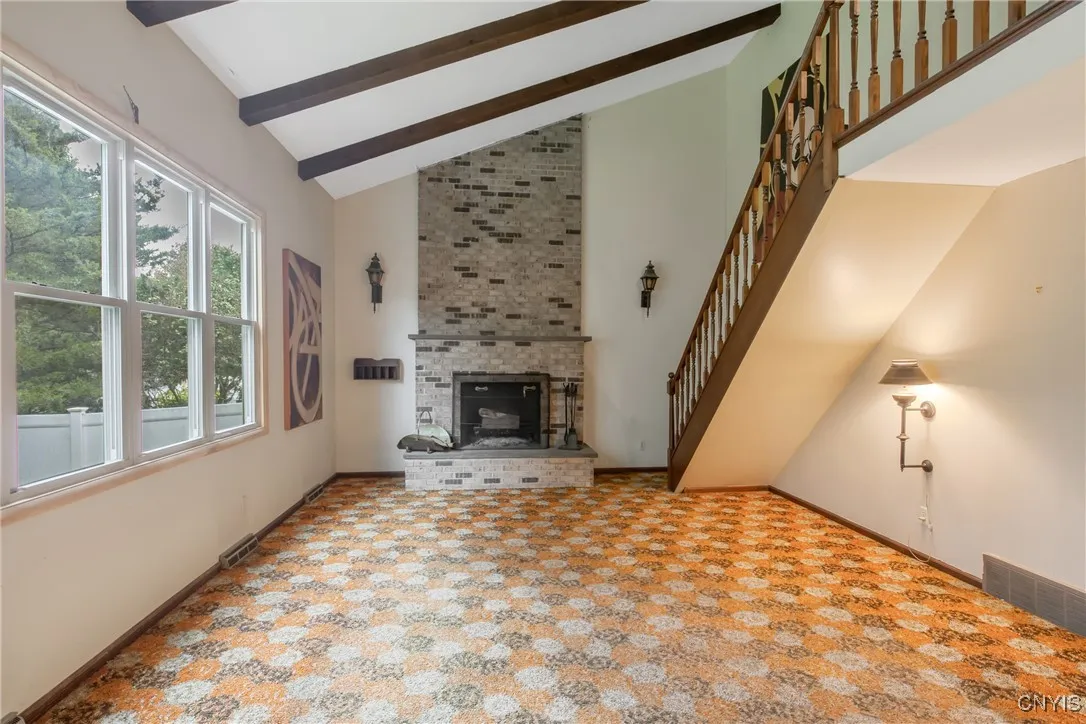 Beautiful brick woodburning fireplace