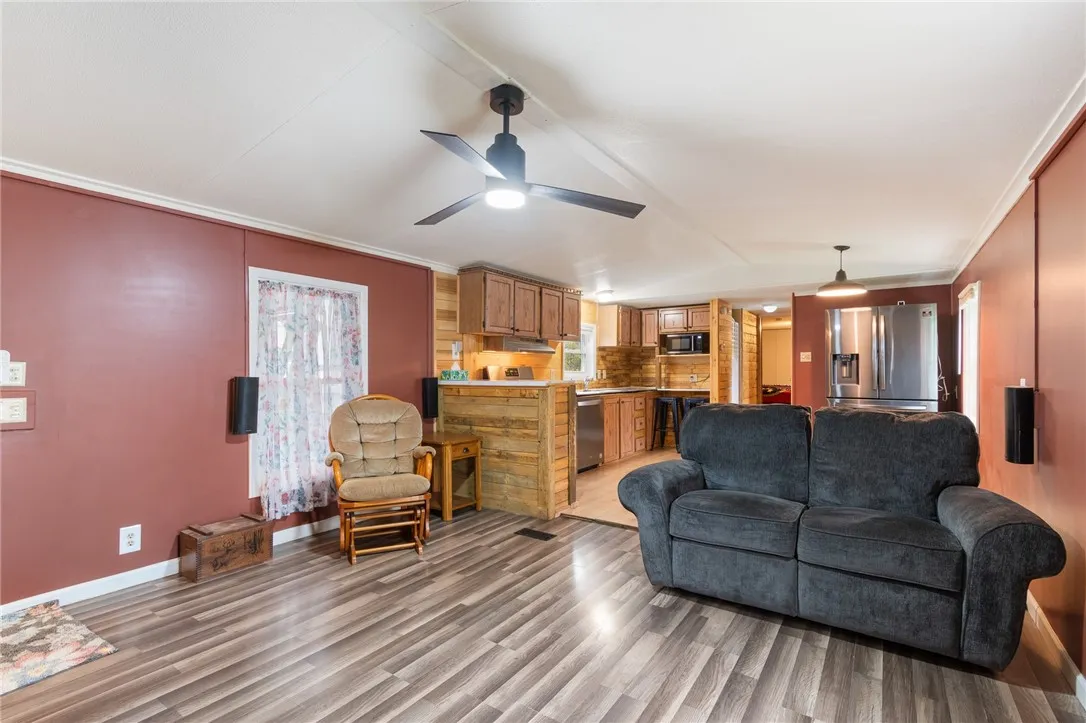 The living room to kitchen - bedrooms are at separate ends of this unit!