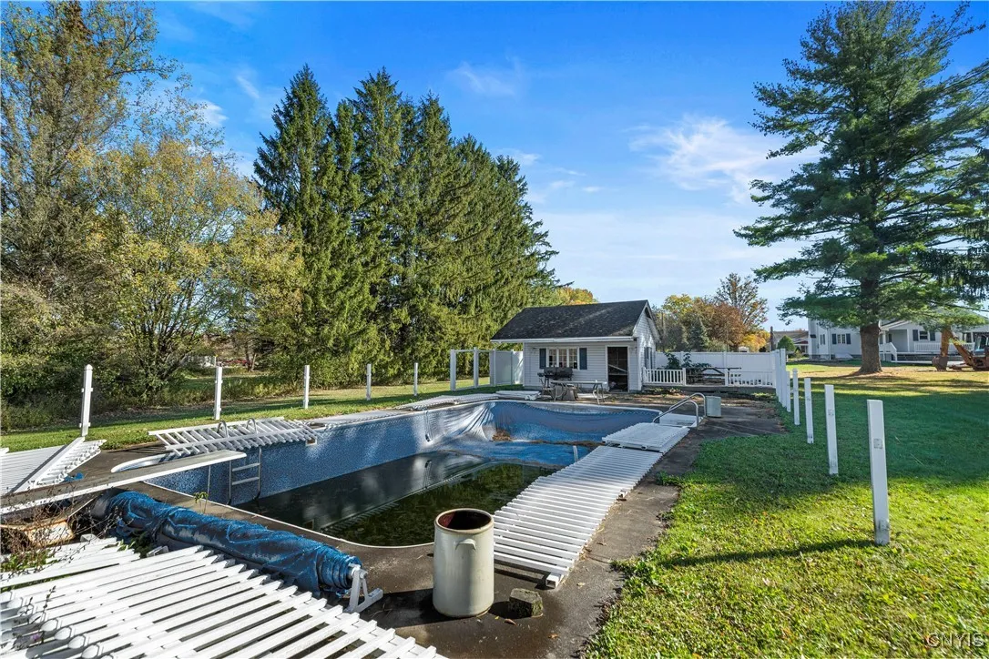 Pool will need a new liner. Fence was taken down for a pool repair and can easily be reinstalled.