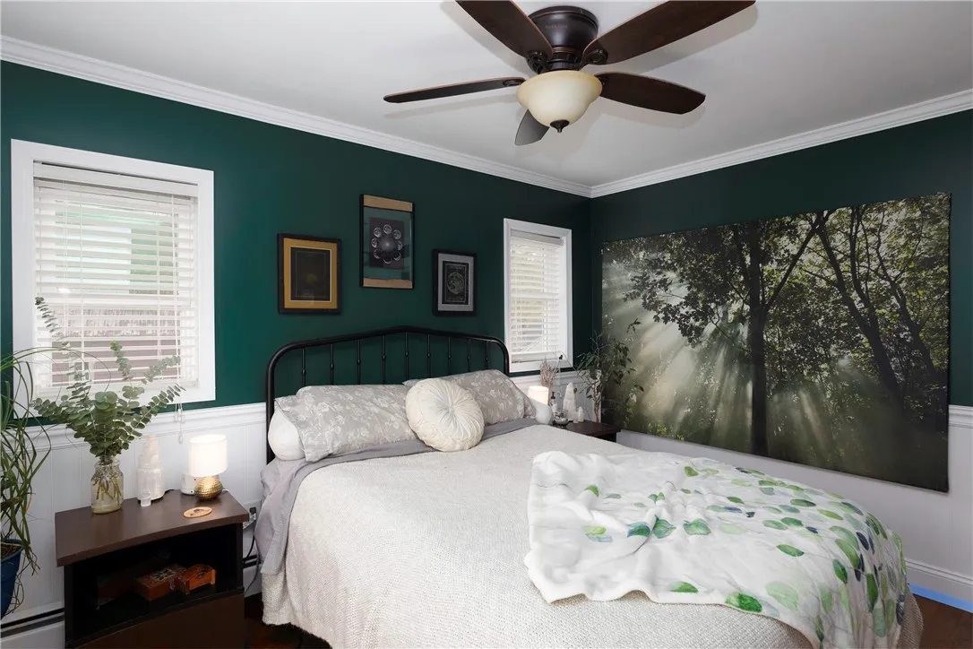 This inviting space offers warmth and style with room for relaxation and rest.