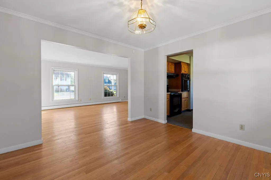 Formal dining room looking into the living room.