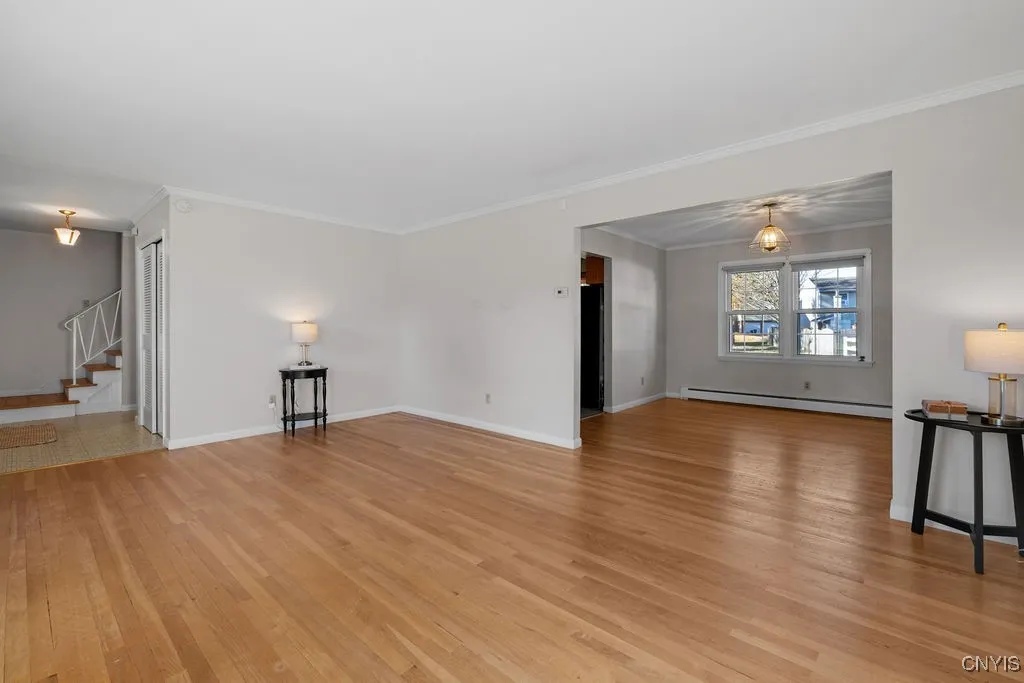 Living room open to the formal dining room.