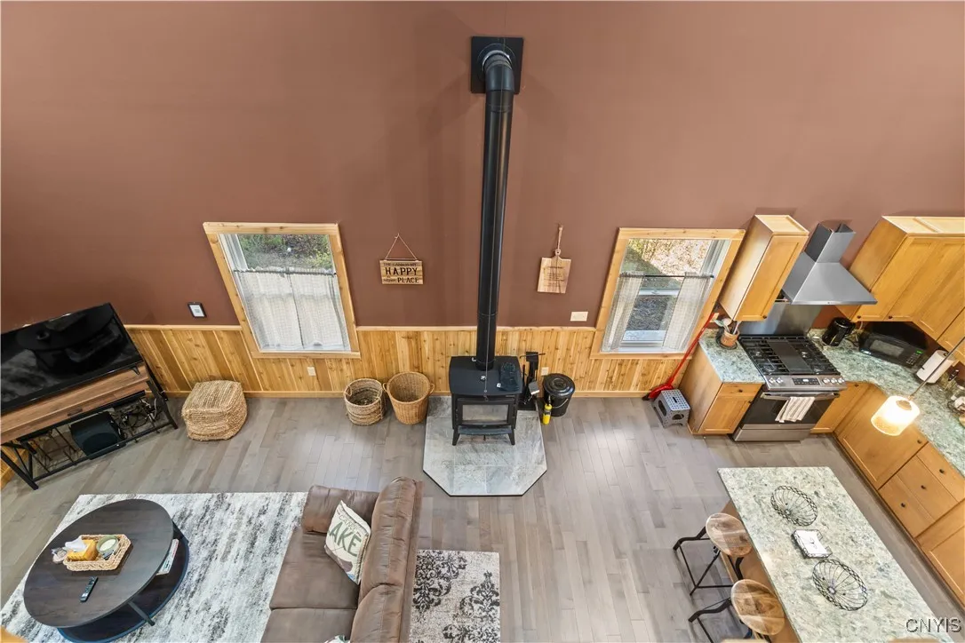 Aerial view of the living room from the overlook