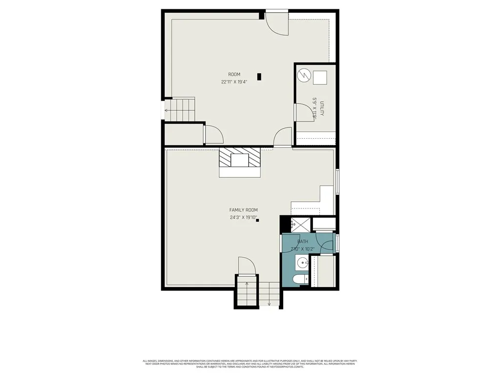 This floor plan picture shows the main home family room on bottom and in-law family room on top.

