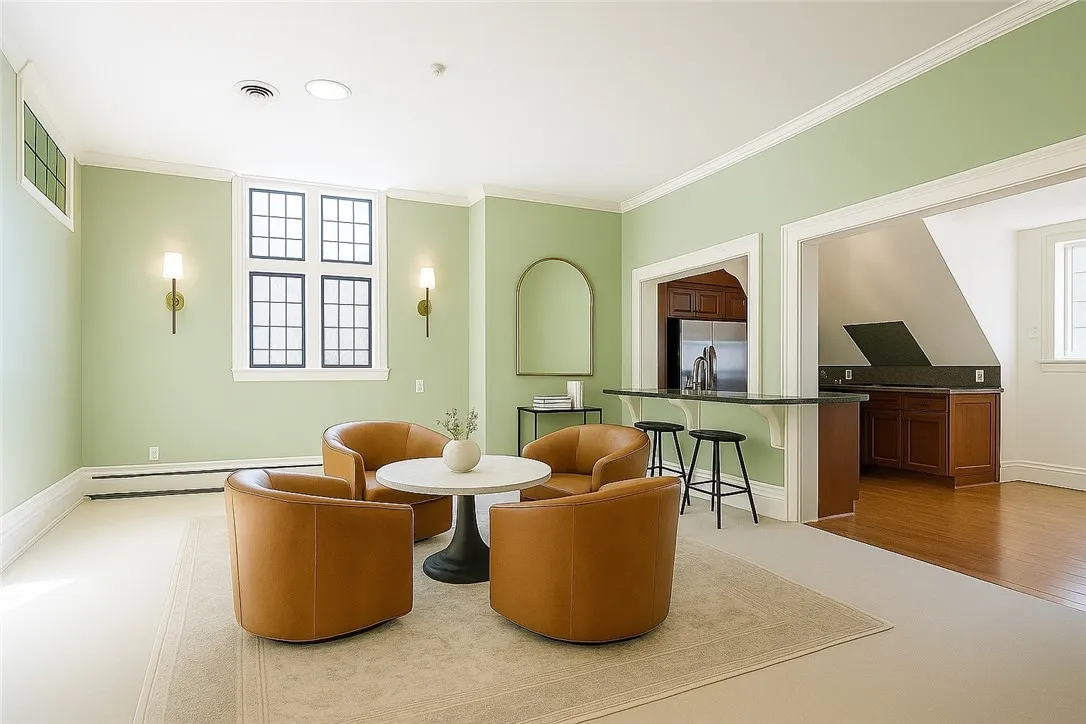 dining/sitting area off of kitchen (previous picture) *staged using Chat GPT to give sense of space*