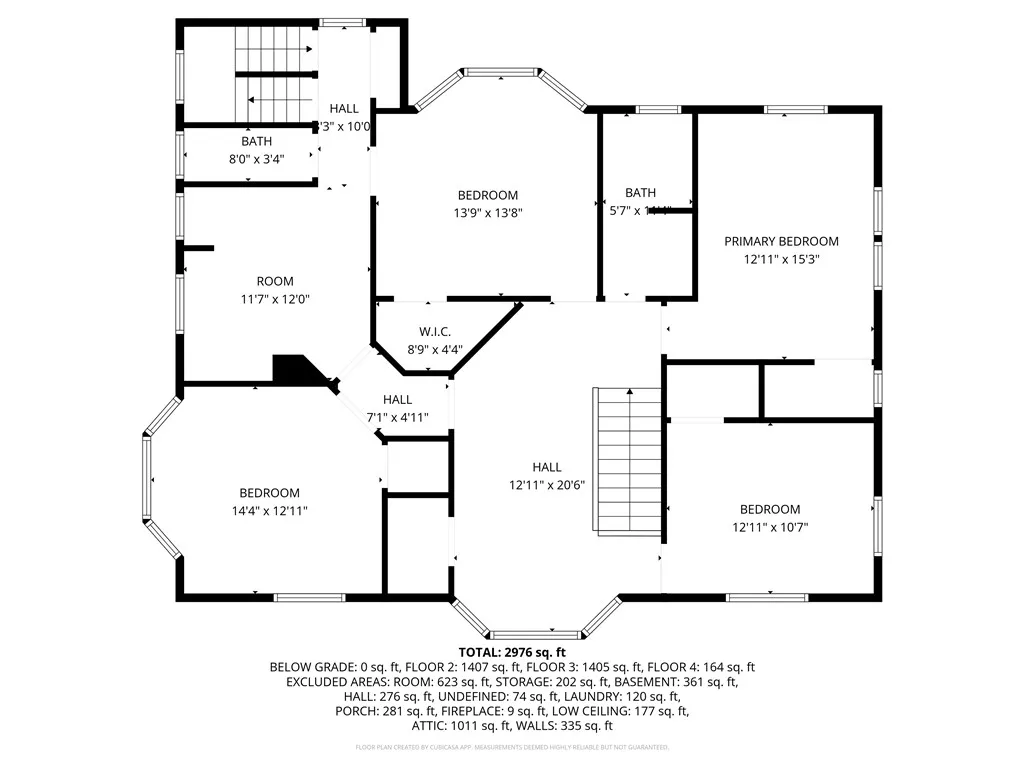 2nd floor floorplan with approximate measurements.