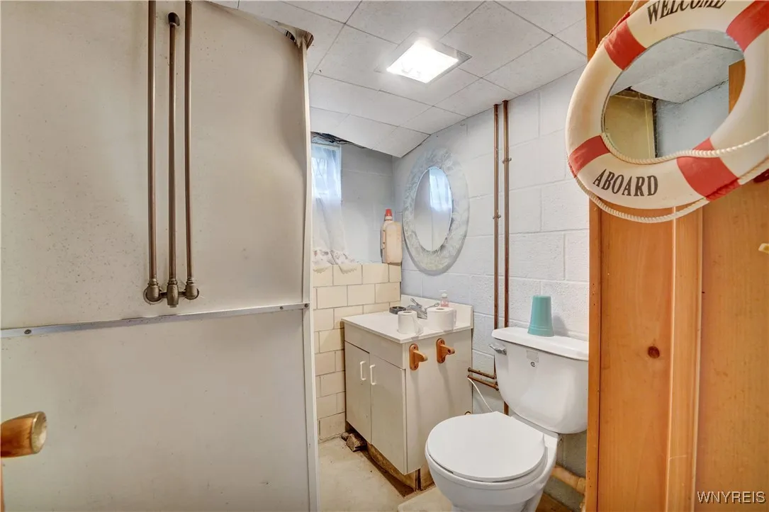 Basement bathroom, easy access from back patio