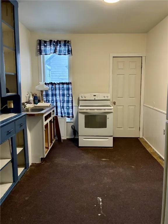 The kitchen is mid-reno...cabinets have been freshly painted. Refrigerator and stove are included.