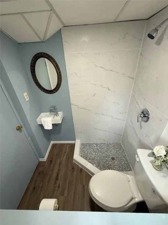 Full bathroom with shower on lower level