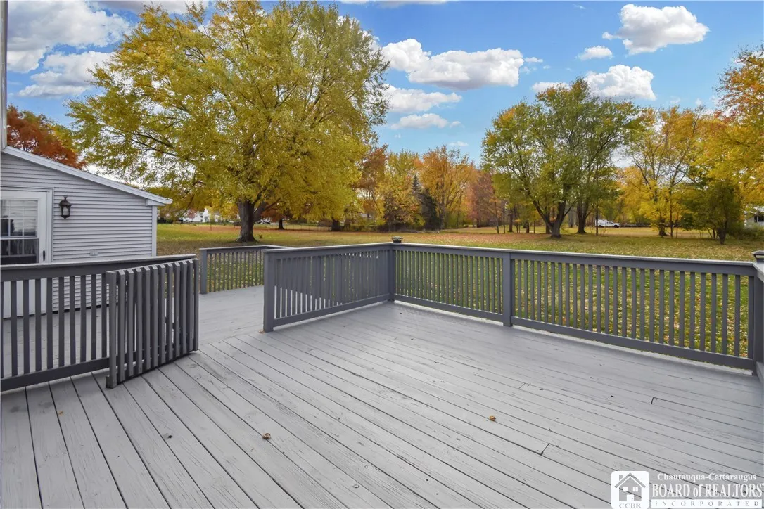 One of two tiered deck levels