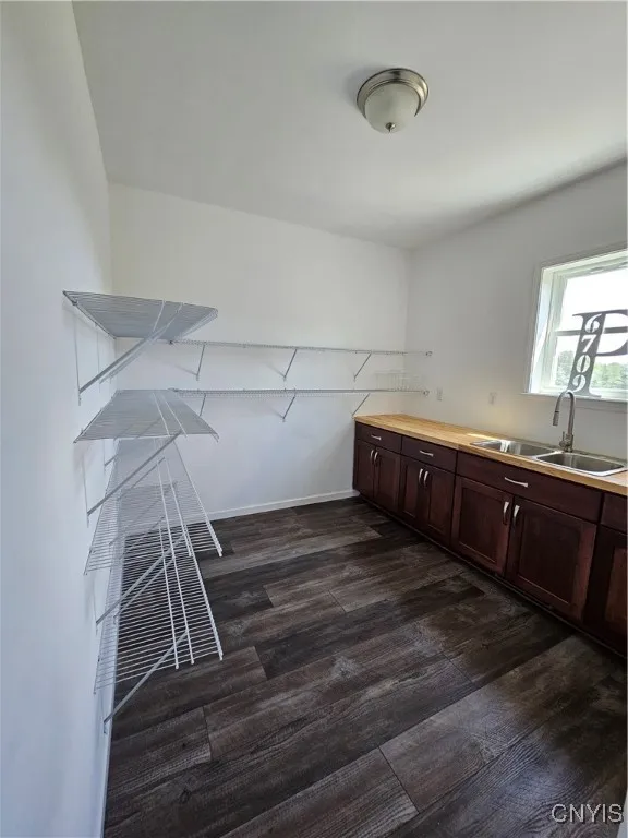 Pantry with storage shelves, counter and sink