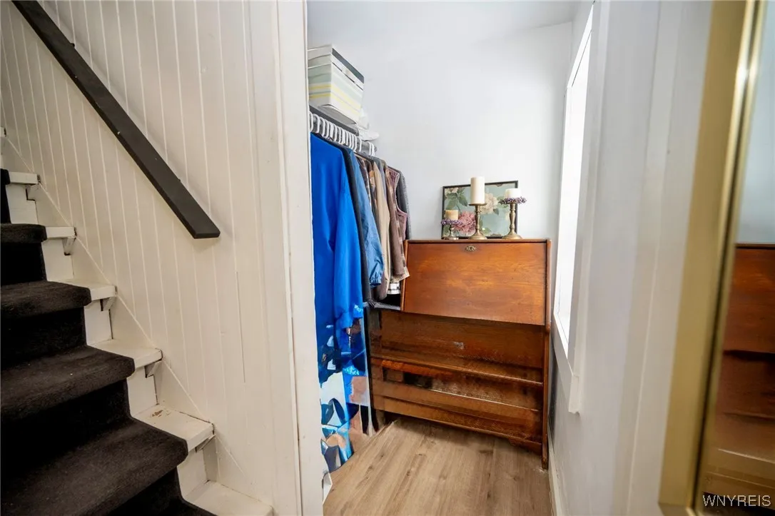 closet storage and stairway to upstairs