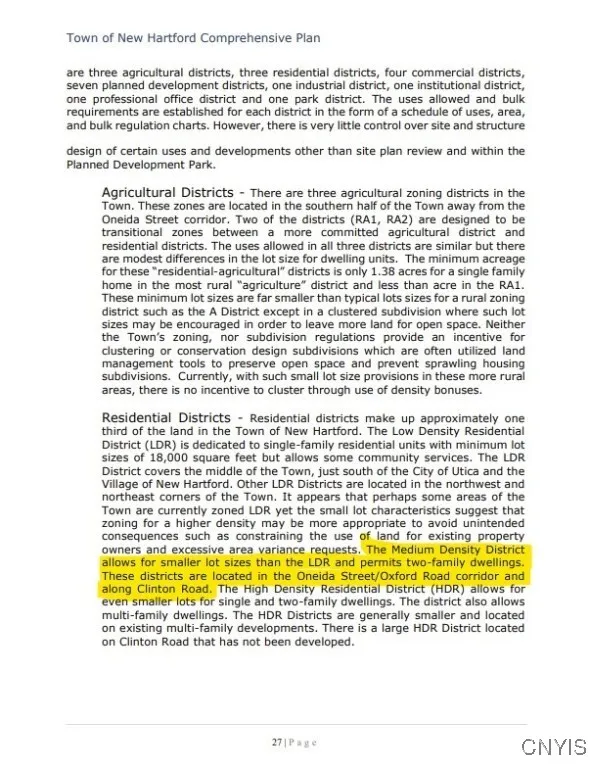 MDR description in the Town's comprehensive plan indicates single family dwellings as well as two-family dwellings.