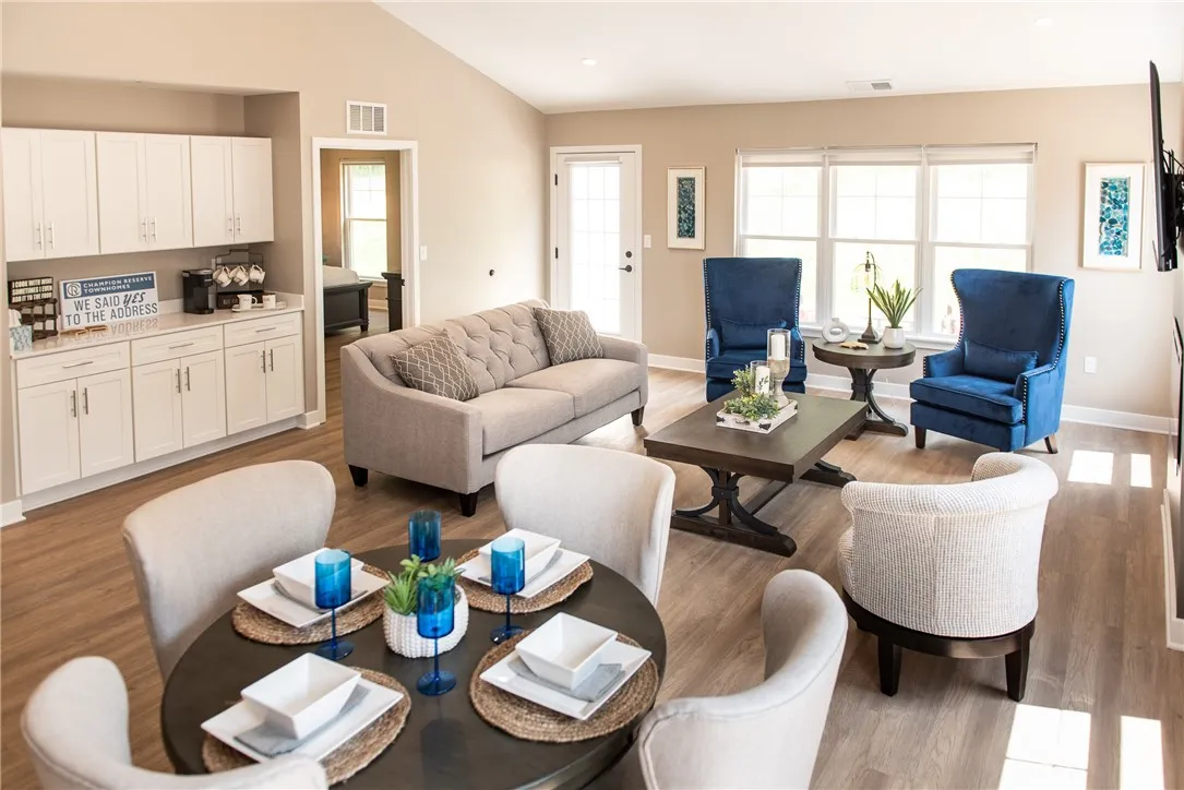 Great Room with View of Coffee Bar, Dining Area & Living Room