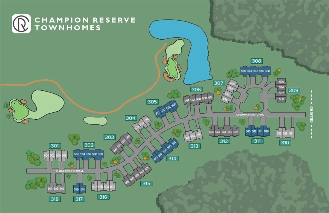 Champion Reserve Site Map Showing Golf Course & Woods