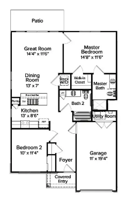 Green Wood 2-Bedroom Ranch End-Unit Townhome floorplan