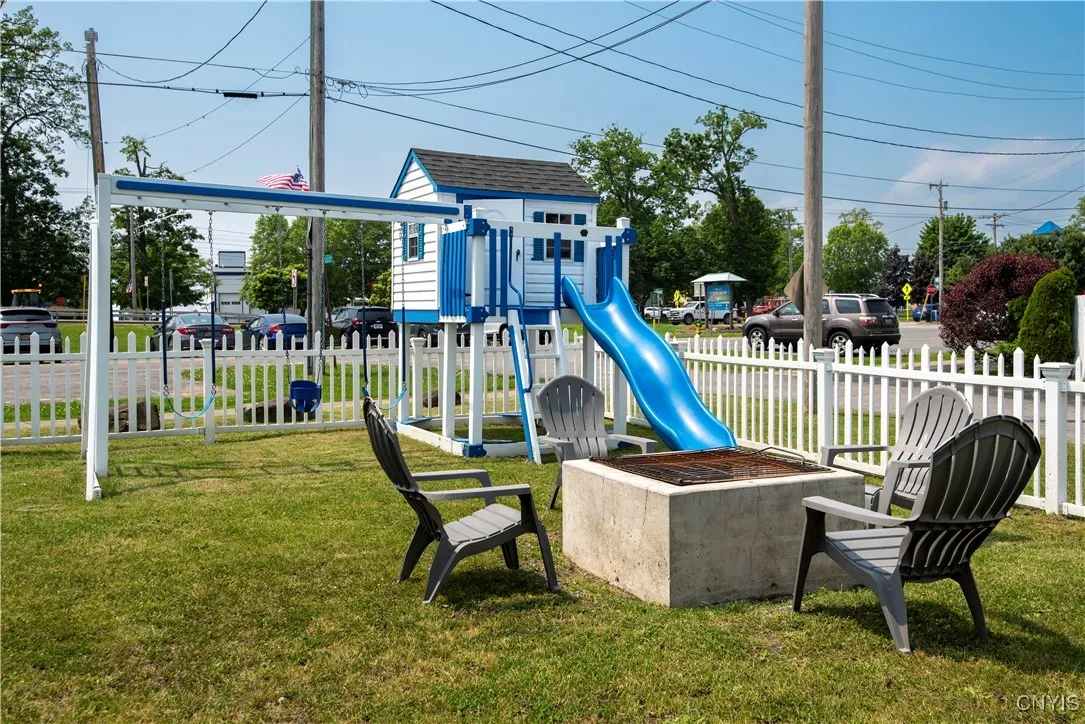 Outdoor firepit and play house