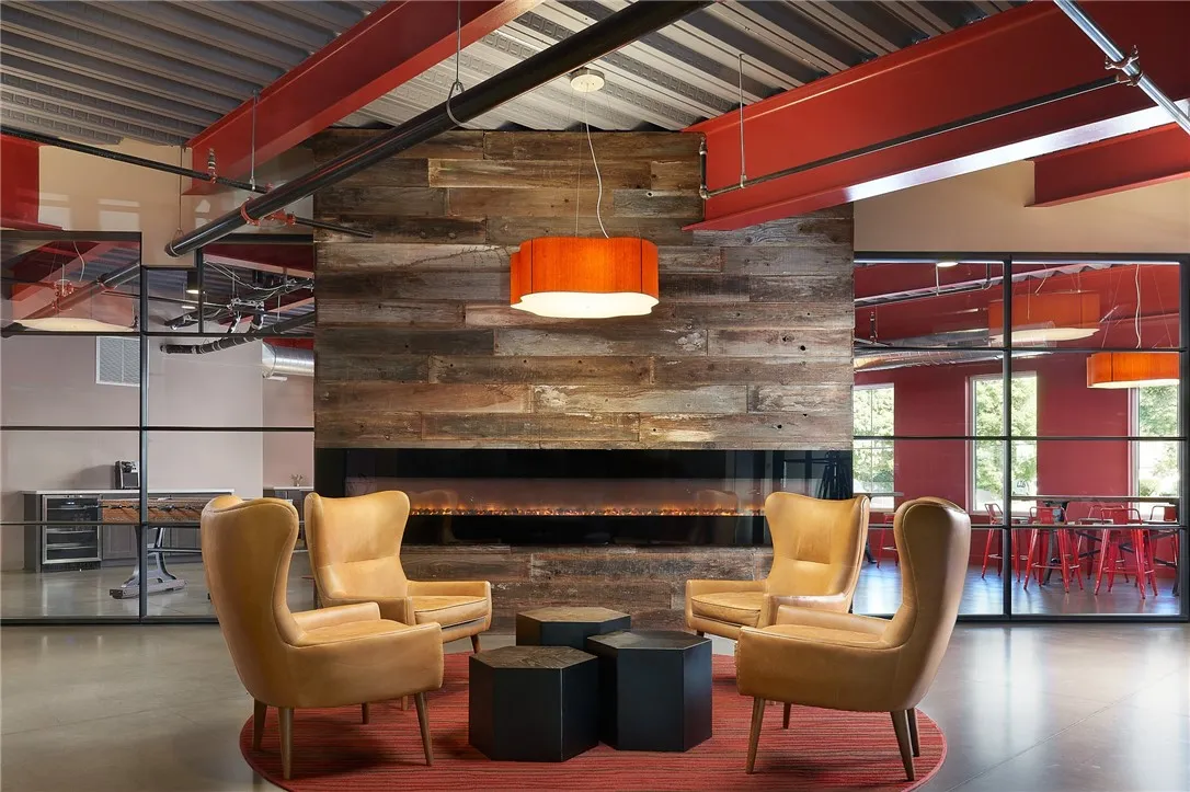 Lobby of 625 S. Goodman Apartments with fireplace
