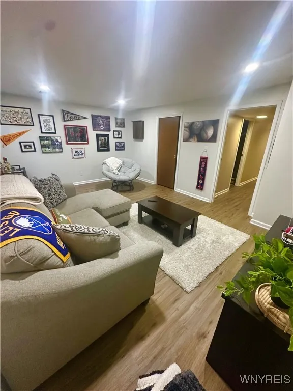 Recessed lighting continues throughout the lower level.