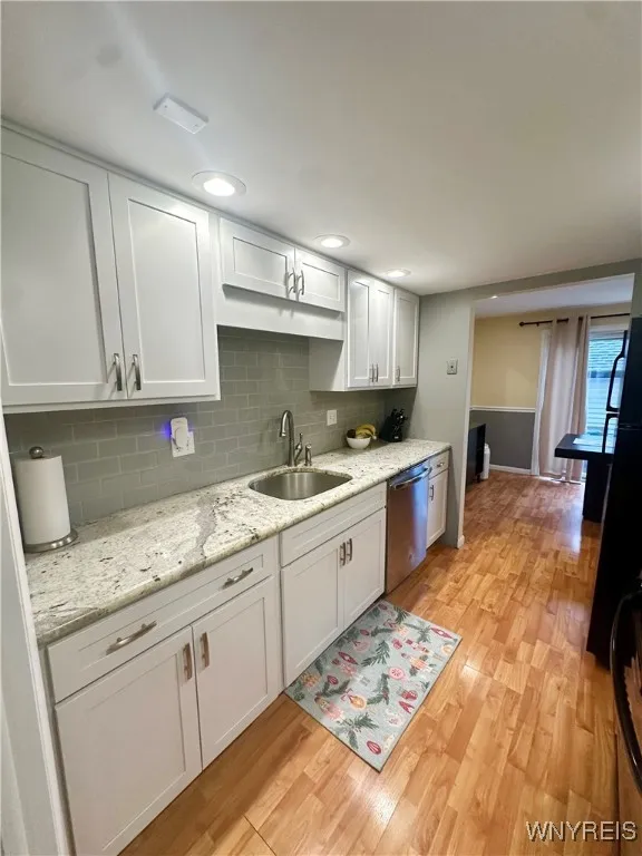 Granite counters and tile backsplash.