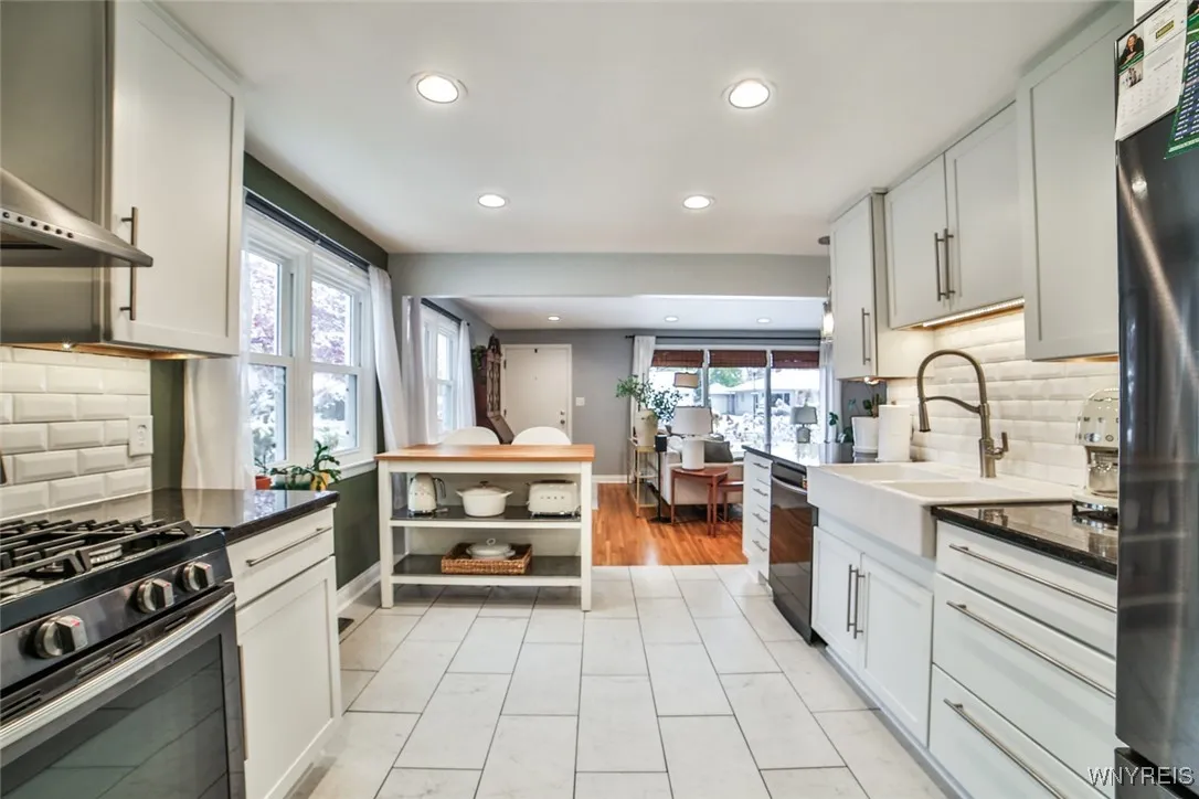 The kitchen is open to the living space.