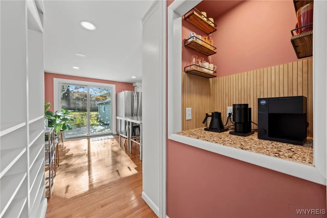 Coffee bar, cubbies to your left